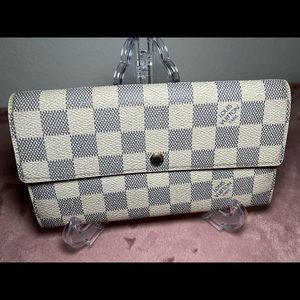 Louis Vuitton White Damier Azur Canvas Long Sarah Wallet